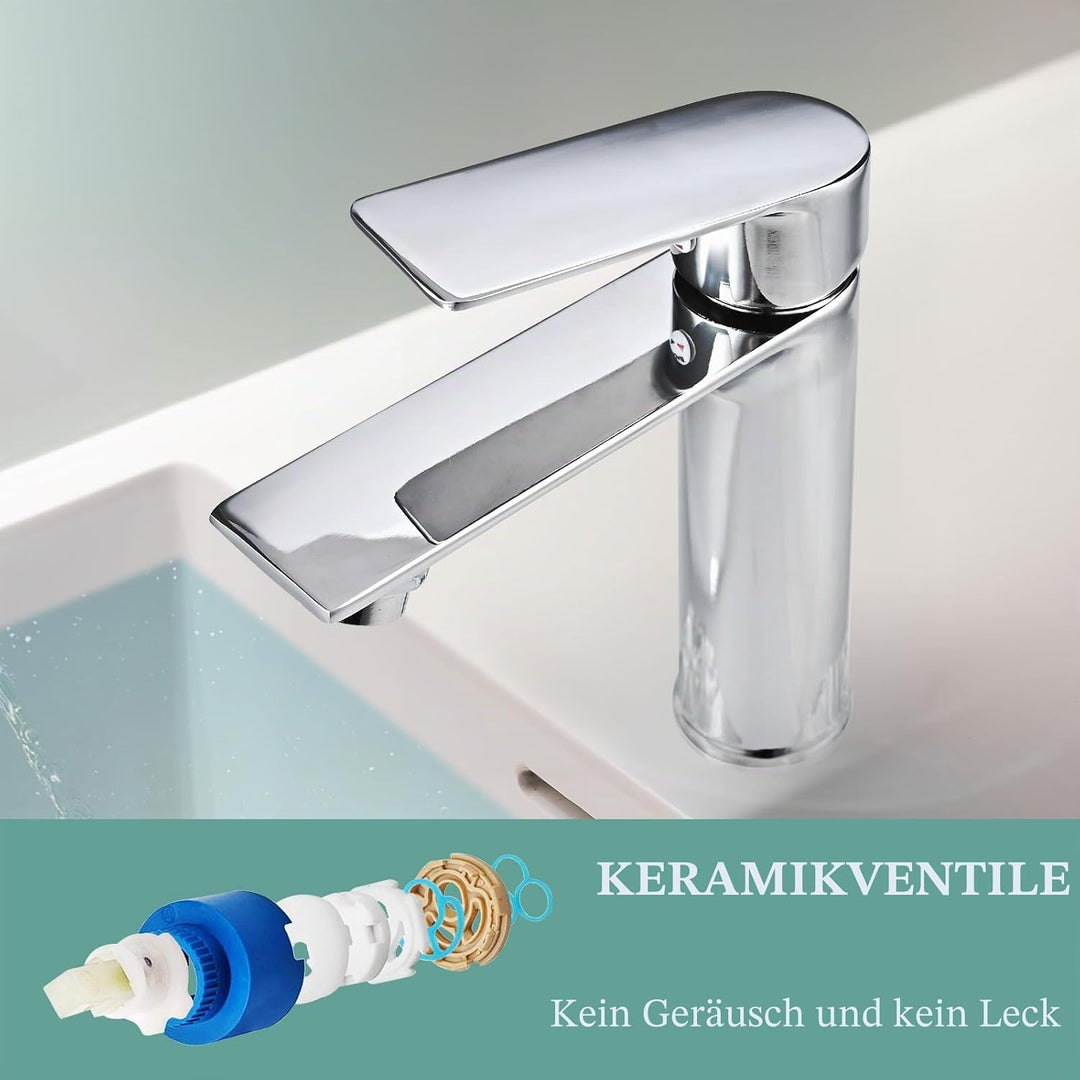 Cieex Wasserhahn Bad Wasserhahn Waschbecken Wasserhahn mit Anschlussschläuchen Waschbecken Chrom Was