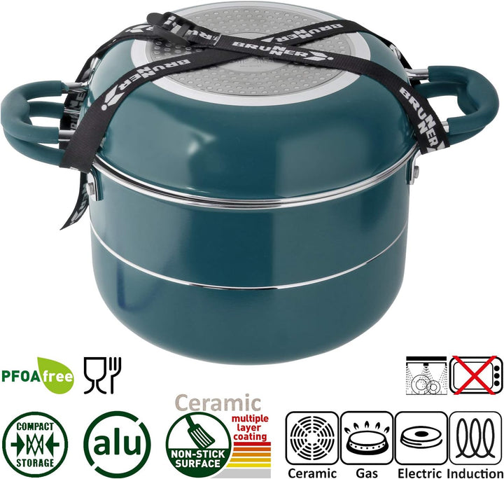 Brunner Carezza NG Camping-Kochgeschirr-Set aus Keramik mit Leichter Beschichtung, stapelbar, Ø 22 c