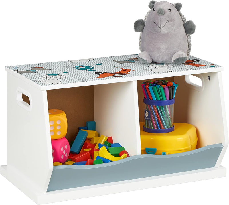 Relaxdays Kinderregal mit Hundemotiv, 2 Fächer, HxBxT: 33 x 60 x 34 cm, Mädchen & Jungen, MDF, Büche