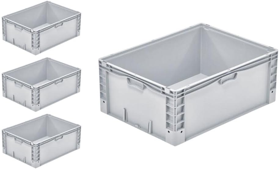 SparSet 4x Euro-Norm Grossbehälter | HxBxT 32x60x80cm | 133 Liter | Glatter Boden | Grau | Eurobehäl
