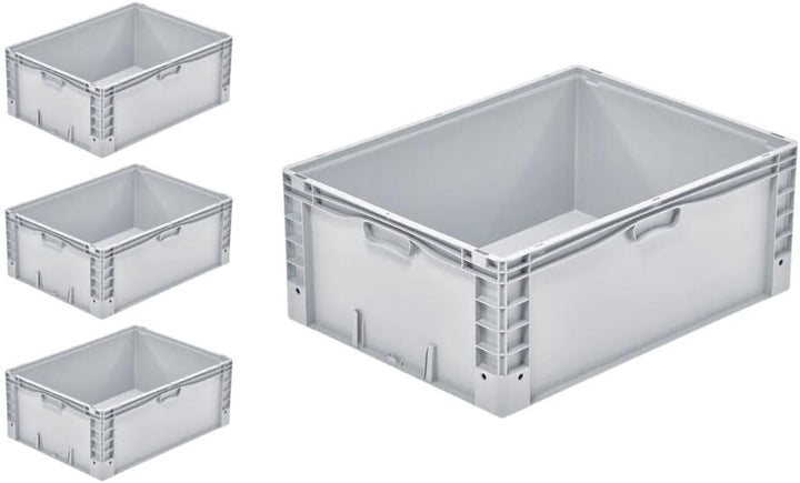 SparSet 4x Euro-Norm Grossbehälter | HxBxT 32x60x80cm | 133 Liter | Glatter Boden | Grau | Eurobehäl