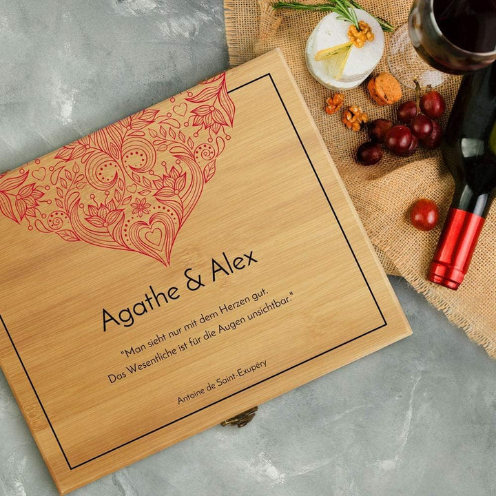 Maverton Weinöffner-Set personalisiert Weinset Sommelier Set - Geschenkbox Holzbox + 6er Weinzubehör