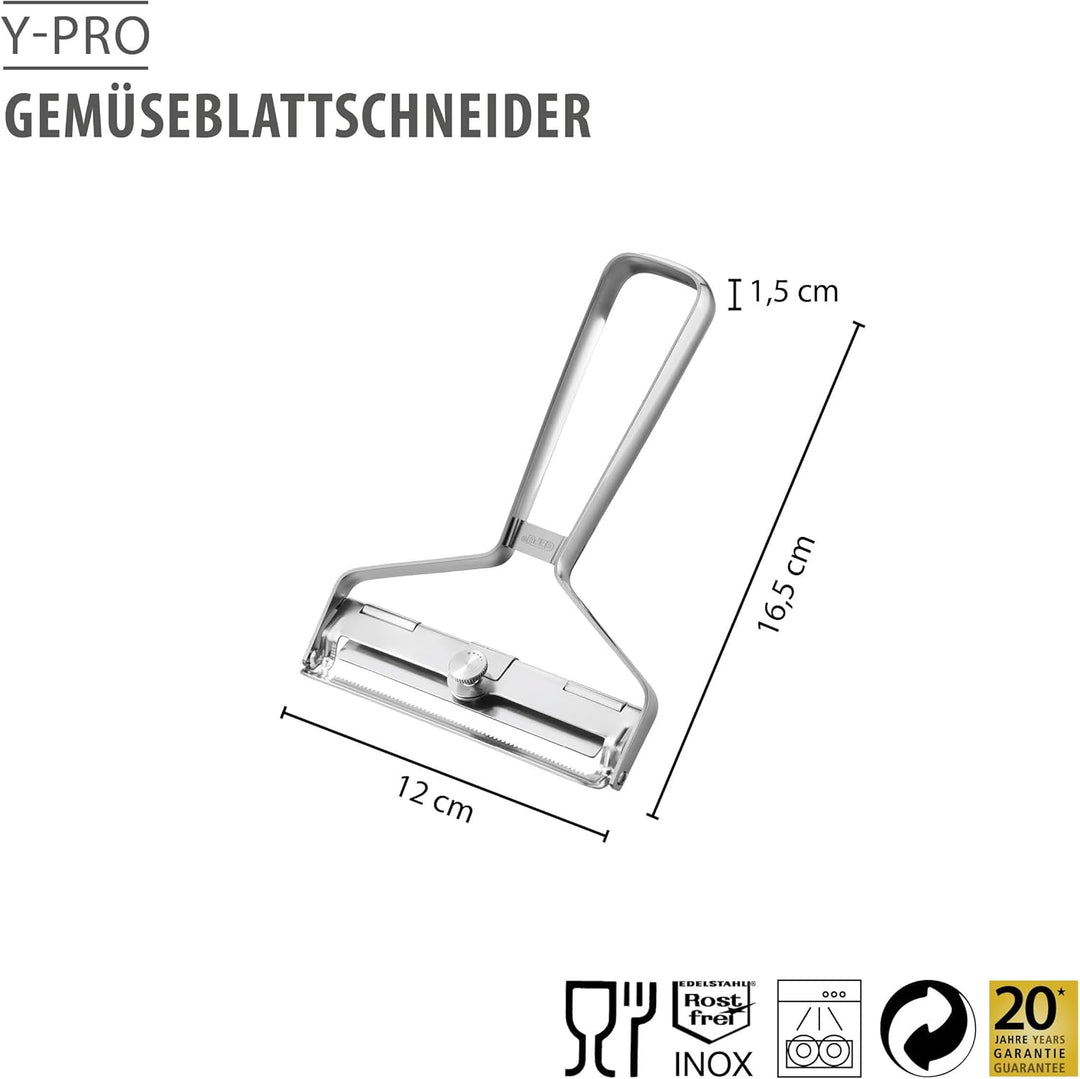 GEFU Gemüseblattschneider Y-PRO – 0–4 mm, gezahnte Edelstahlklinge, Y-Form, Gemüseschneider mit Abst