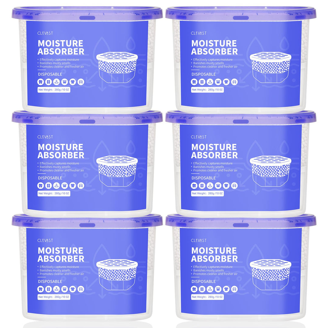 CLEVAST 6x Luftentfeuchter Box, Feuchtigkeitsentferner Absorber, Raumentfeuchter für Küche, Bad & Wo