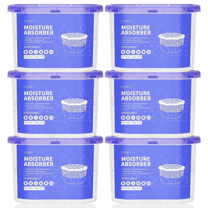 CLEVAST 6x Luftentfeuchter Box, Feuchtigkeitsentferner Absorber, Raumentfeuchter für Küche, Bad & Wo