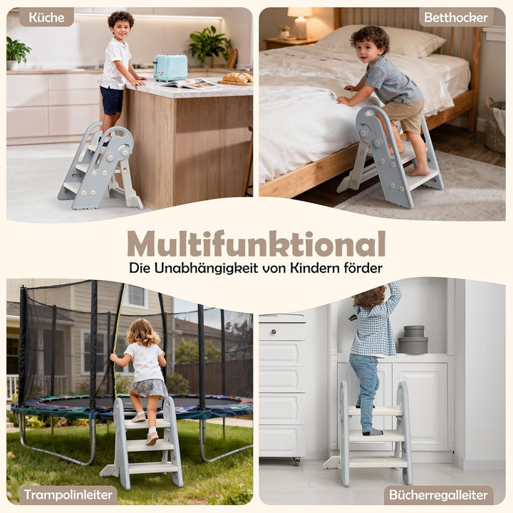 Onasti Tritthocker Kinder, Höhenverstellbar 3 Stufen Hocker Kinder, Trittschemel für Baby mit Handha