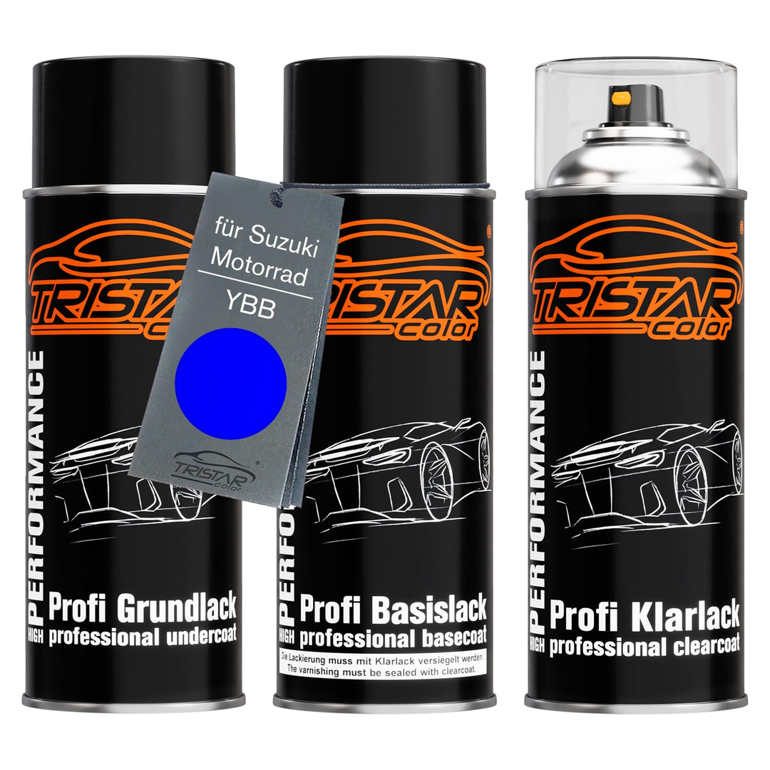 TRISTARcolor Motorradlack Spraydosen Set für Suzuki Motorrad YBB Blue Perl Grundlack Basislack Klarl