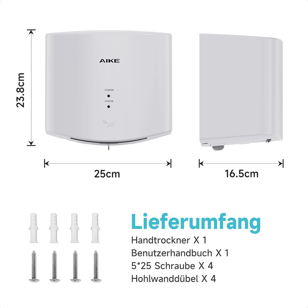 AIKE Air Wiper Kompakt Händetrockner, Hochgeschwindigkeit, 1400W 220V, Stecken & Loslegen, Papierlos