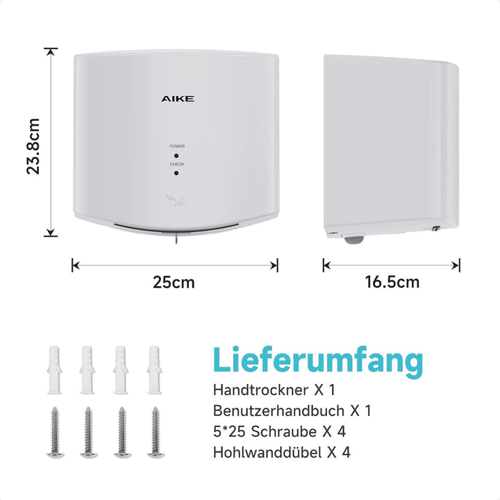 AIKE Air Wiper Kompakt Händetrockner, Hochgeschwindigkeit, 1400W 220V, Stecken & Loslegen, Papierlos