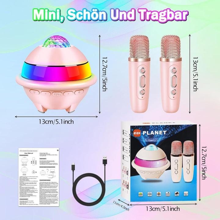 JONRRYIN Karaoke Anlage mit 2 Mikrofonen, Tragbare Bluetooth Karaoke Maschine Kinder mit Disco Licht