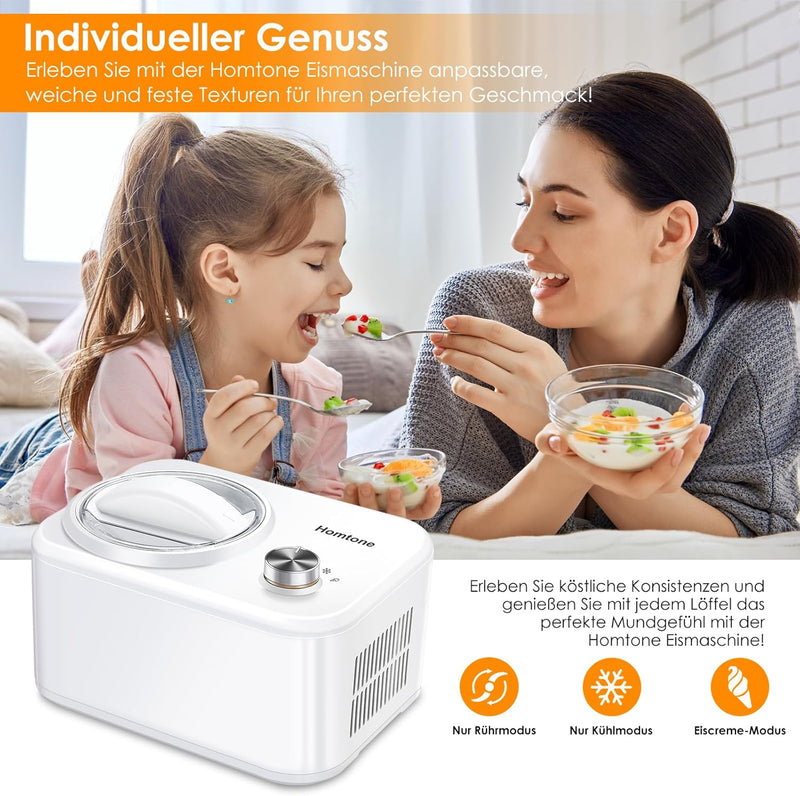 Homtone Eismaschine 0.8 L mit Kompressor 100 W, Ice Cream Maker ohne Vorgefrieren, Herstellung von E