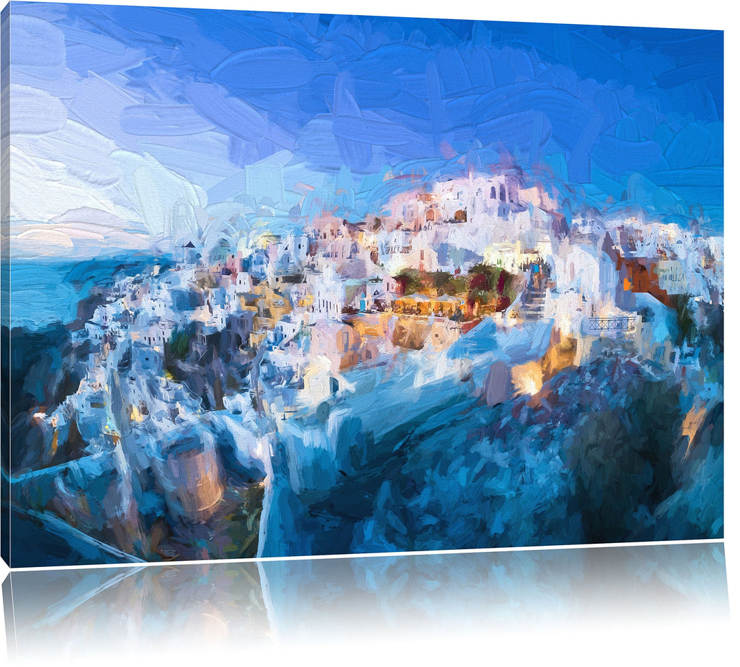 Pixxprint Oia Dorf Santorin als Leinwandbild/Grösse: 100x70 cm/Wandbild/Kunstdruck/fertig bespannt,