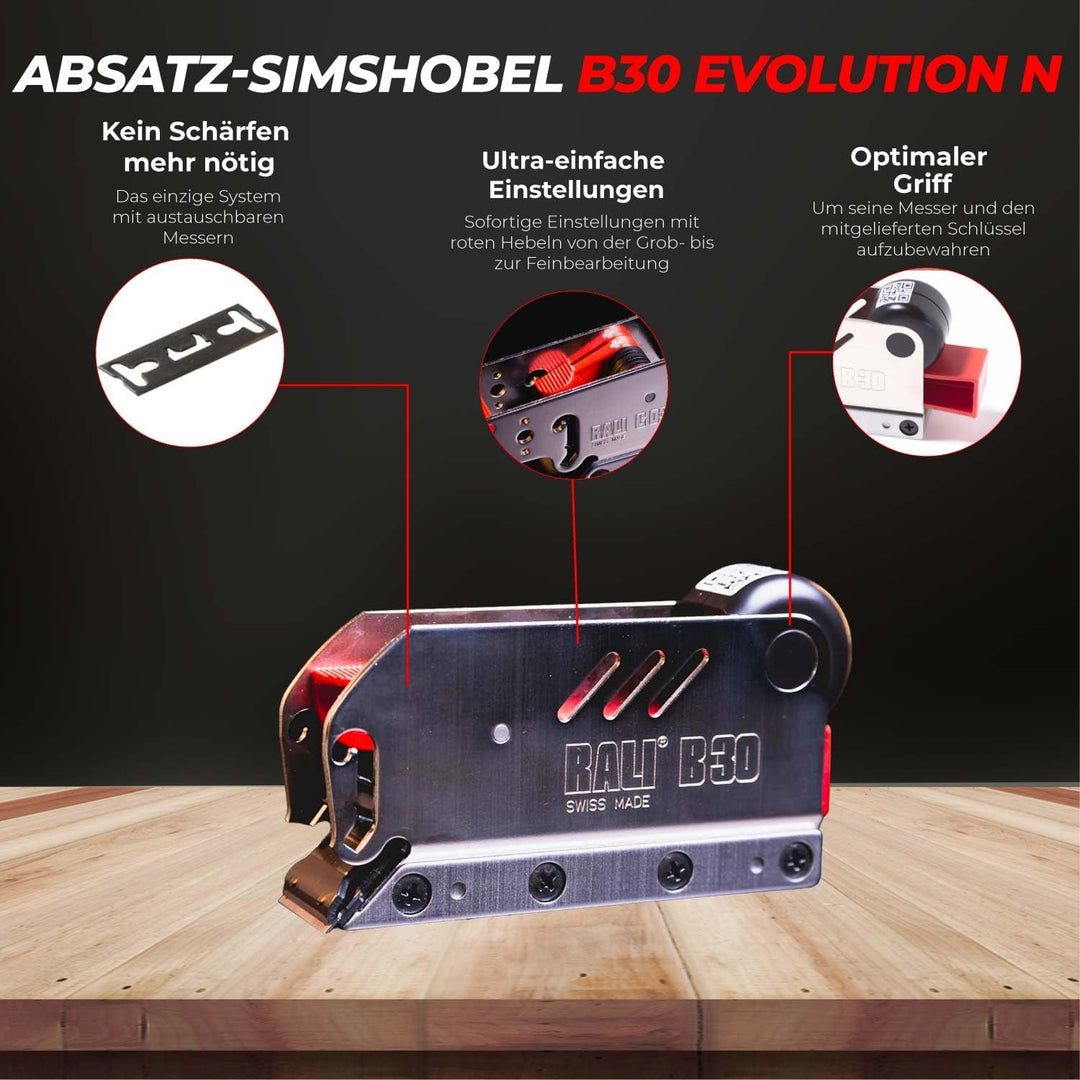 RALI B30 Evolution N Handhobel aus Holz für ein perfektes Finish bis in die Ecken, kein Nachschärfen