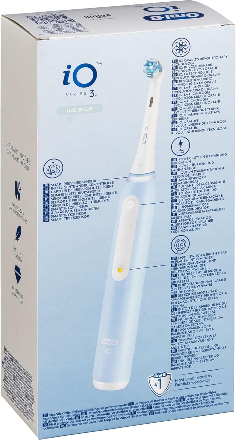 Braun Oral-B iO 3N Elektrische Zahnbürste, Blau, 1 Bürste Blau 1 Unité (Lot de 1), Blau 1 Unité (Lot