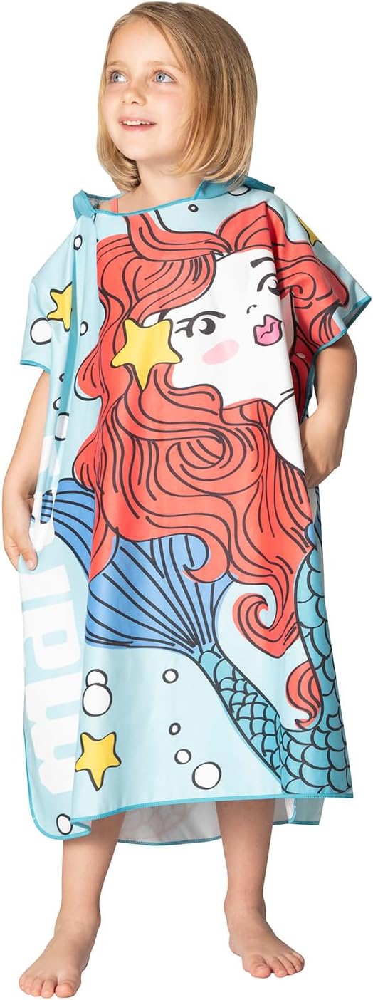 Mares Seaside Poncho Junior, Polyester-Mikrofaser Bademantel Badeponcho Strandtuch Kinder, Meerjungf
