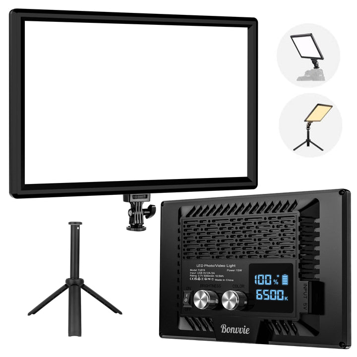 Bonvvie LED Video Dauerlicht Kit, 3000-6500K Fotolicht für Studio & Outdoor Fotografie, Vlog, Videok