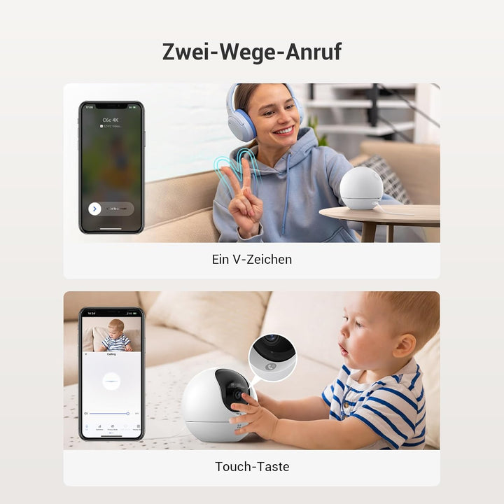 EZVIZ 4K Überwachungskamera innen, WLAN Kamera mit Personen-/Haustier-/Geräuscherkennung, automatisc