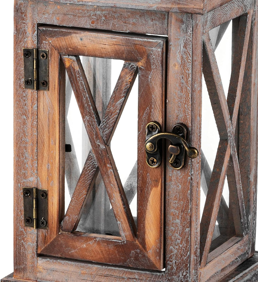 Romadedi Laterne Holz Dunkelbraun, 28 cm mit Metall und Glas | Rustikale Holzlaterne für Kerzen, für