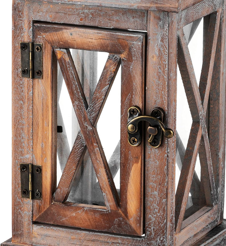 Romadedi Laterne Holz Dunkelbraun, 28 cm mit Metall und Glas | Rustikale Holzlaterne für Kerzen, für