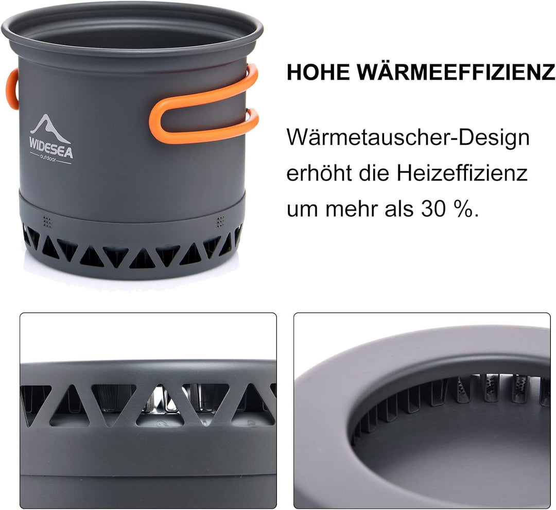 widesea Camping Kochgeschirr Outdoor Topf Pfanne Kochgeräte Wärme-Design für Wandern für 1 Person, f