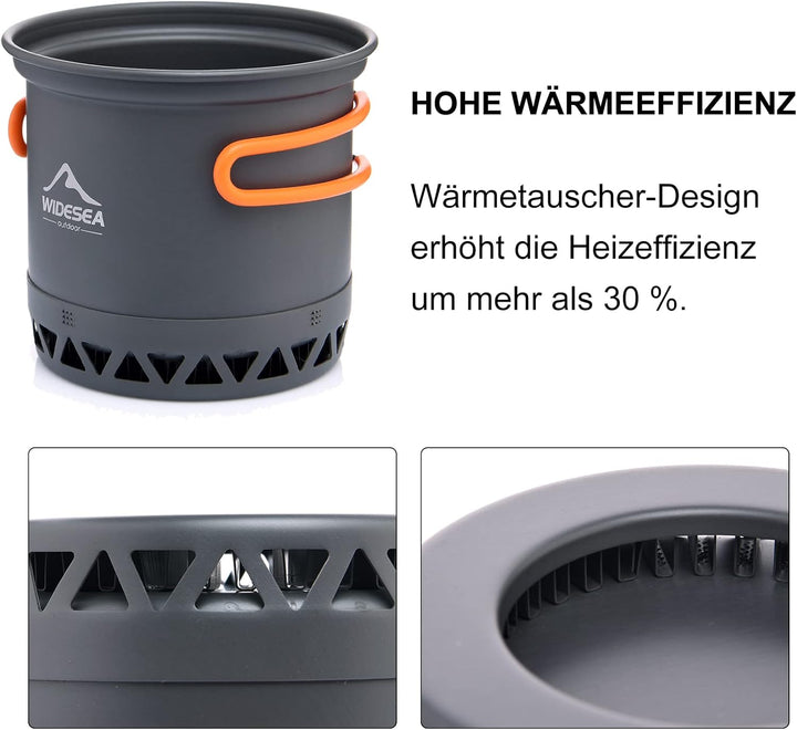 widesea Camping Kochgeschirr Outdoor Topf Pfanne Kochgeräte Wärme-Design für Wandern für 1 Person, f