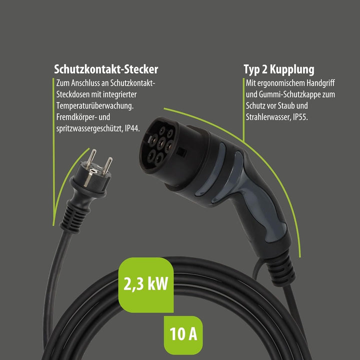 Brennenstuhl tragbares EV Ladegerät Typ 2 - Schutzkontakt (Mobile Ladestation 10A, 2,3kW, 8m, IP44,