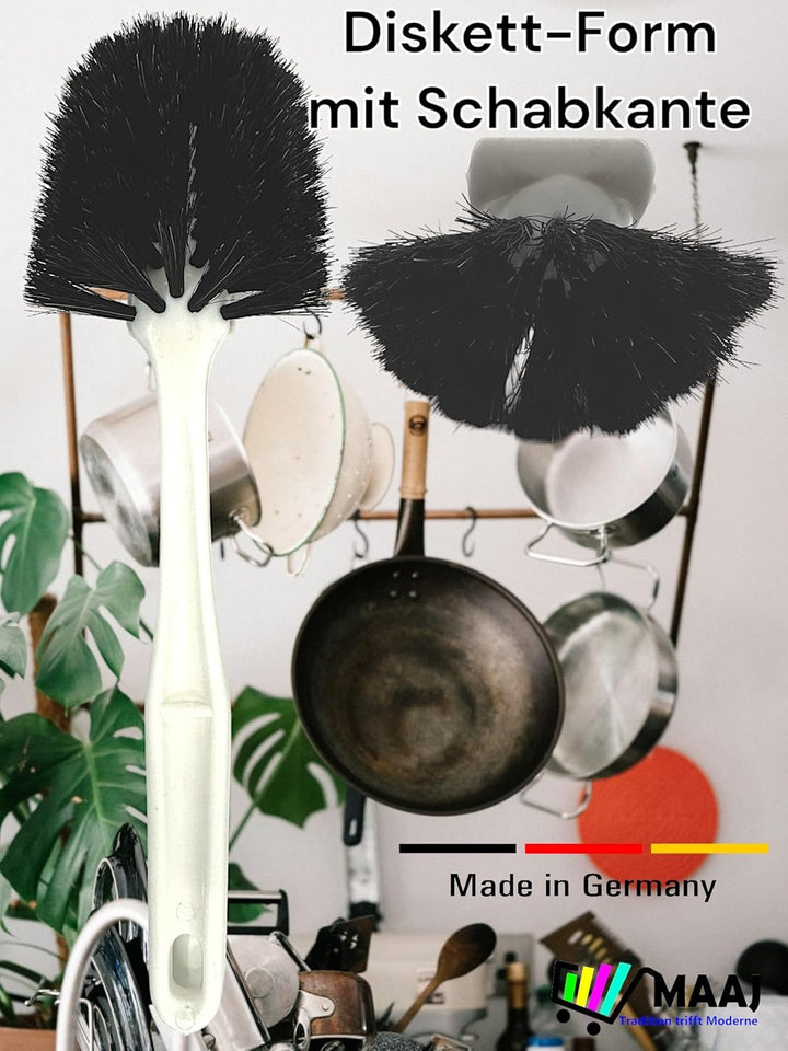 3 x MAAJ Set SPÜLBÜRSTEN LANGKOPF DISKETT TROPFENFORM weiches ROSSHAAR + SCHABKANTE extra voll bestü