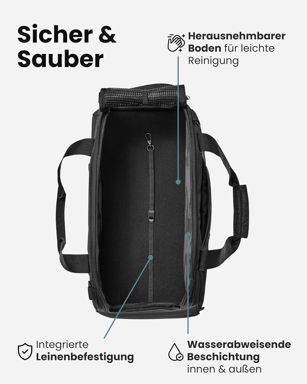 Larkson Hundetransportbox für Kleine Hunde bis 12kg Schwarz - Tjark - Hundetasche fürs Flugzeug - Tr