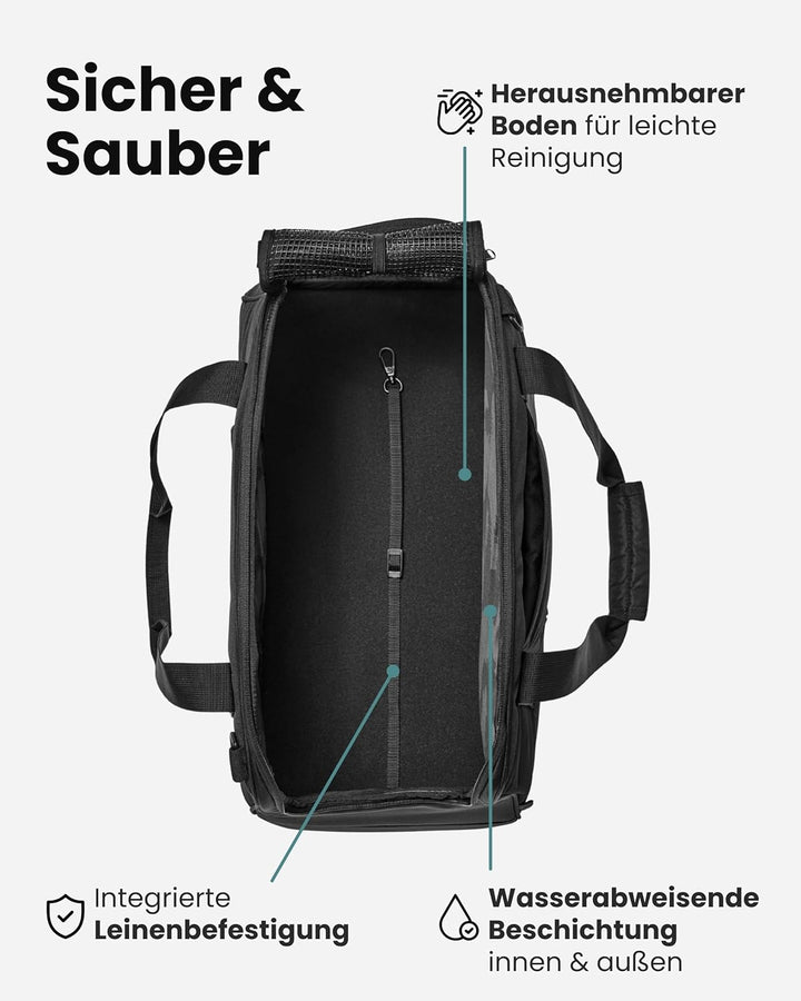 Larkson Hundetransportbox für Kleine Hunde bis 12kg Schwarz - Tjark - Hundetasche fürs Flugzeug - Tr