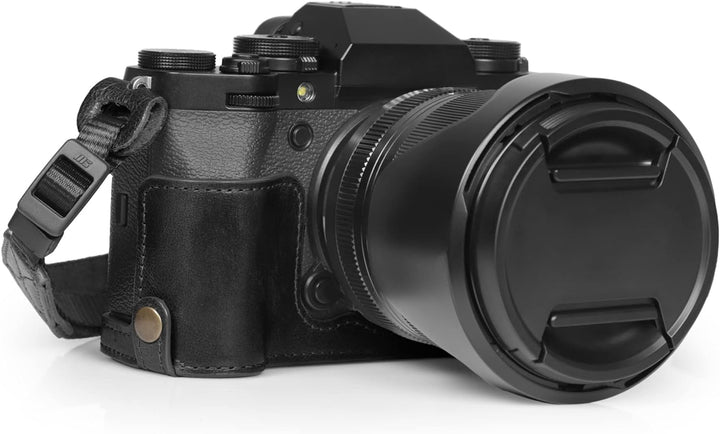 MegaGear Ever Ready Echtleder Halbkameratasche kompatibel mit Fujifilm X-T5 (Schwarz), Schwarz