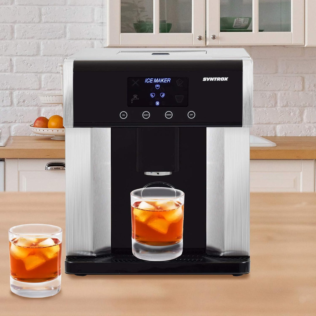 Syntrox Germany Digitaler Eiswürfelbereiter mit Eiswasserfunktion Eiswürfelmaschine IC-150W LCD Turk