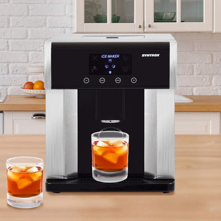 Syntrox Germany Digitaler Eiswürfelbereiter mit Eiswasserfunktion Eiswürfelmaschine IC-150W LCD Turk