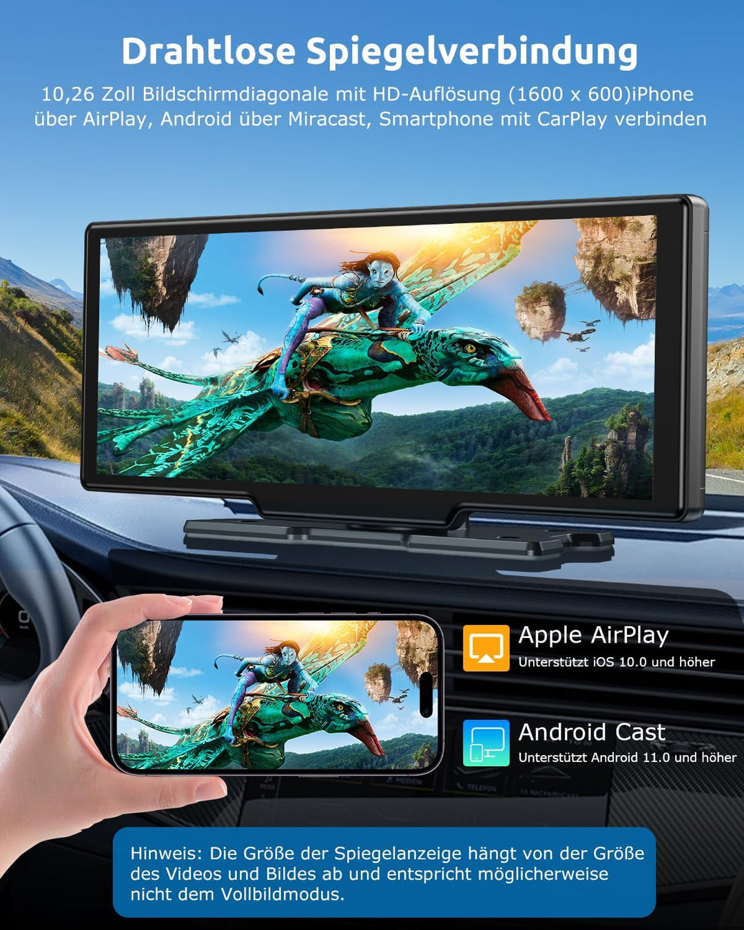 ESSGOO A-pple CarPlay & Android Auto,10.26 Zoll IPS Carplay Display,mit 4K-Dashcam,1080P-Rückfahrkam