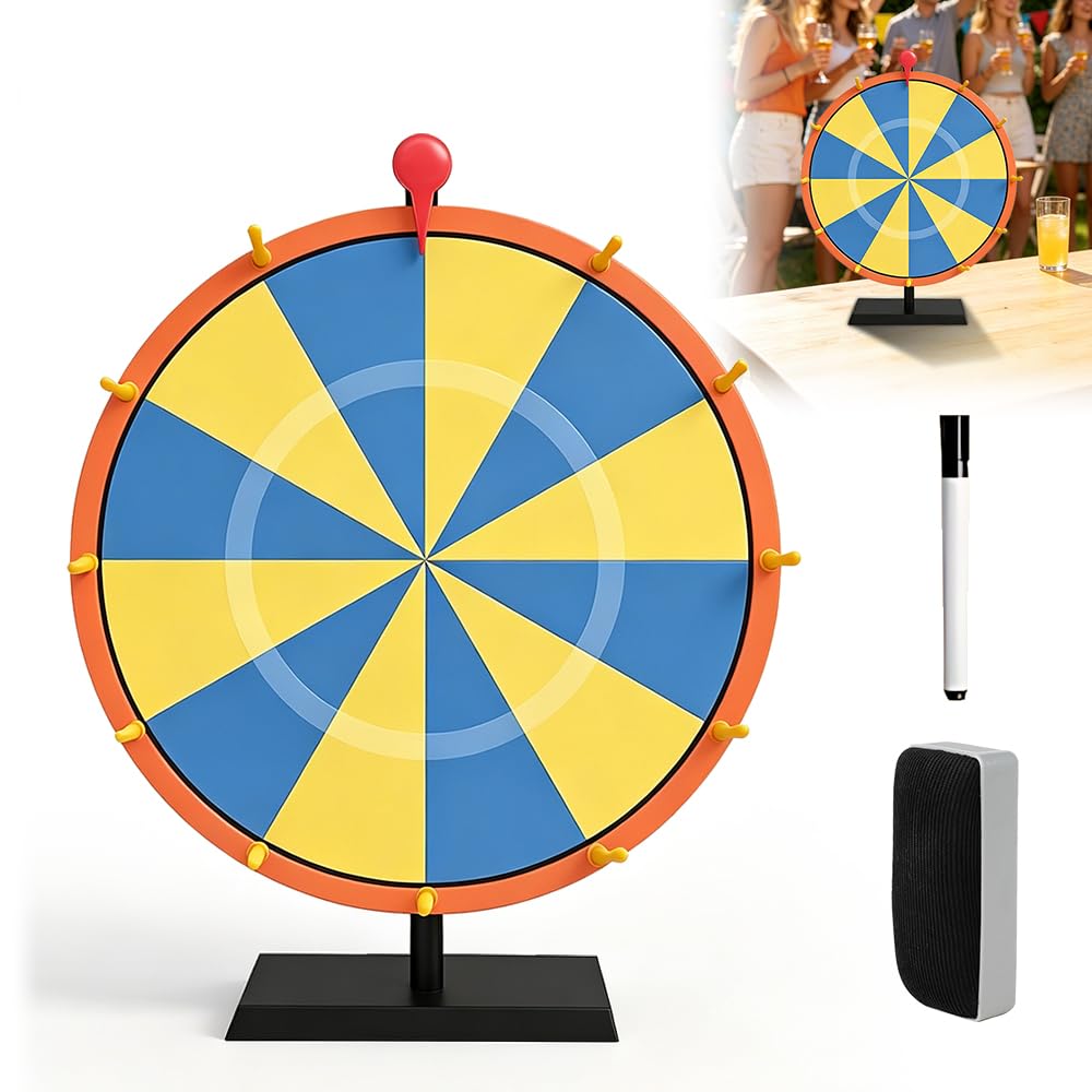 NAVESO 30 cm Glücksrad Zum Drehen, Glücksrad Spielzeug, 12 Slots,mit Bode und Löschbaren Stift, Glue