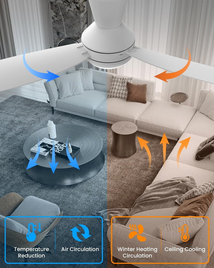 Airwit 106cm Steckflügel Deckenventilator mit Beleuchtung Leise, Weiss Deckenventilator mit Licht un