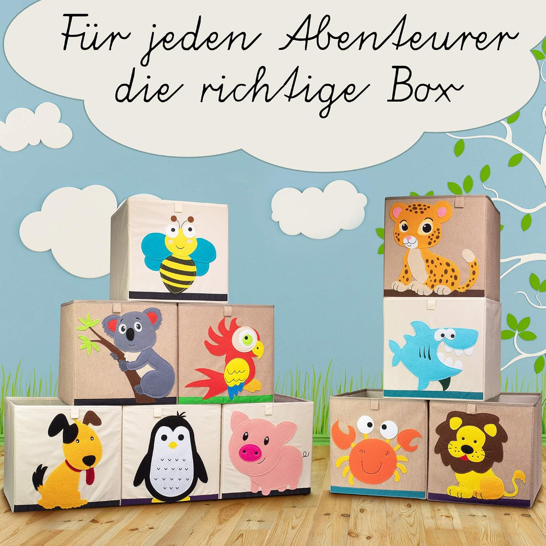 Aufbewahrungsbox Kinder mit Löwe Motiv I Spielzeugbox mit Tiermotiv passend für Würfelregale I Ordnu