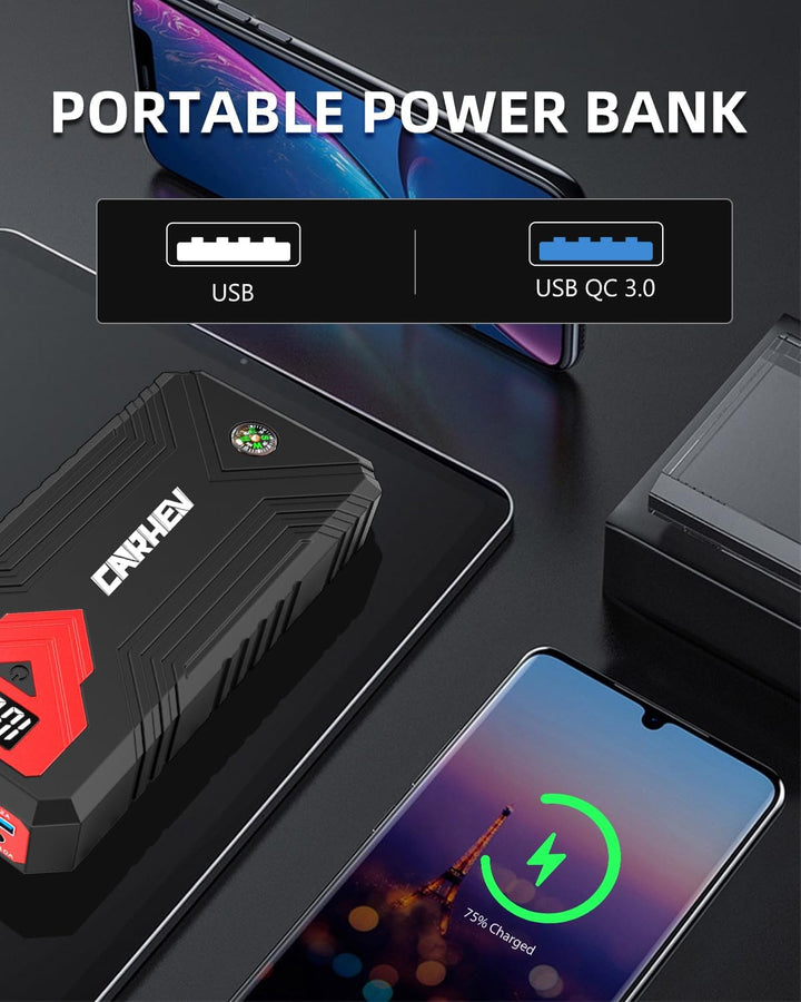 CARHEV Starthilfe Powerbank für pkw, 4000A Auto Starthilfe Powerbank (Bis Zu 8,0L Benzin Oder 8,0L D