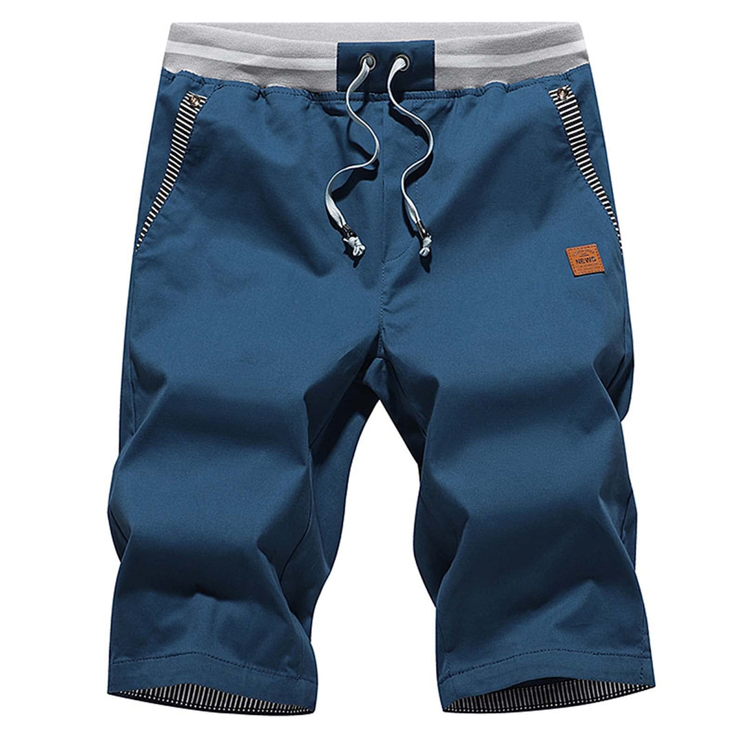 JustSun Kurze Hosen Herren Shorts Chino Baumwolle Sommer mit Tunnelzug M Pfauenblau, M Pfauenblau