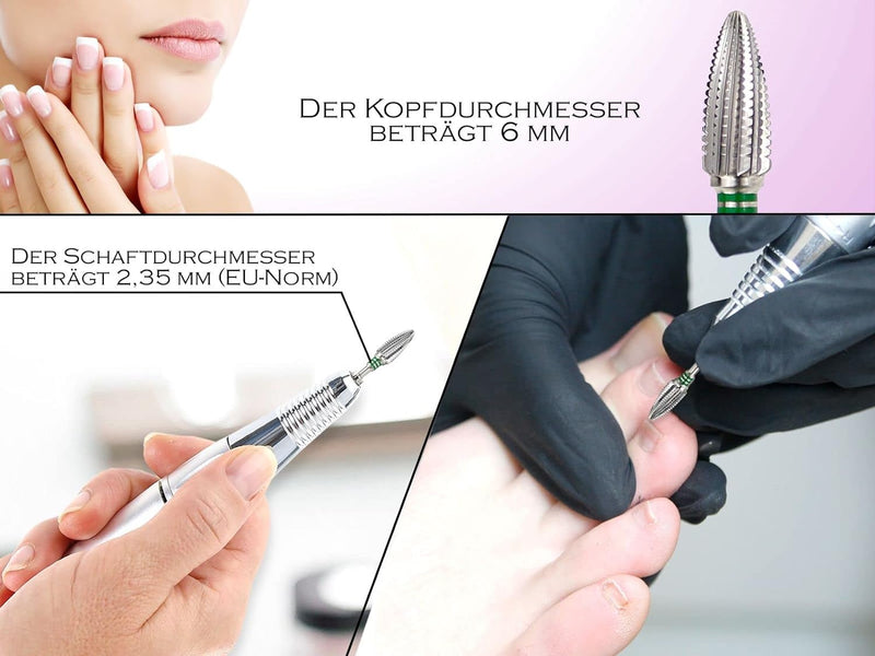 Premium HM-Fräser Bit Zapfenform aus Hartmetall mit Grober Querhiebverzahnung Nagelpflege Nailart Au