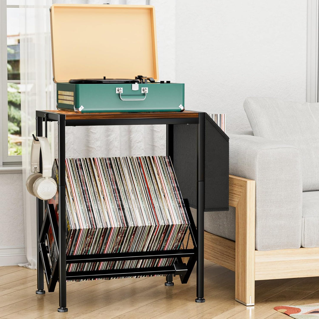 EKNITEY Vinyl Schallplatten Aufbewahrung Ständer - 80-Platten Retro Stahl-Holz Ständer mit organisie