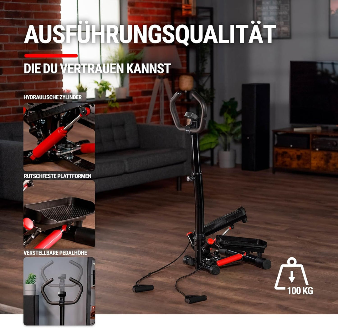 Hop-Sport Swing Side Stepper HS-055S mit verstellbarem Haltegriff Trainingsbändern Computer verstell