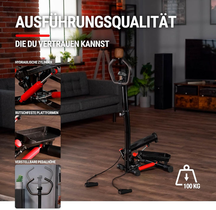 Hop-Sport Swing Side Stepper HS-055S mit verstellbarem Haltegriff Trainingsbändern Computer verstell