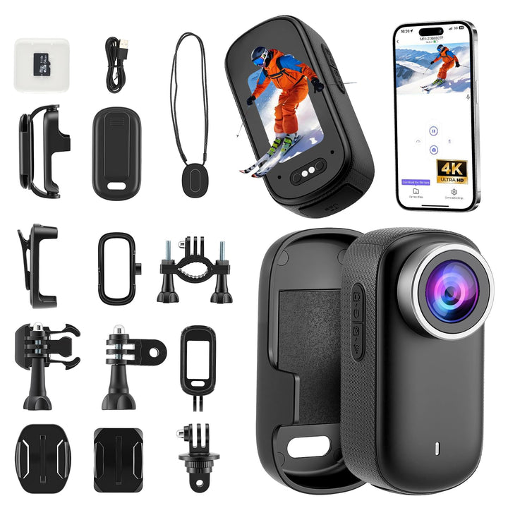 4K Action Kamera Mini Bodycam mit 180° Drehbarem Bildschirm, Magnetische Freihändig POV Kamera mit 6