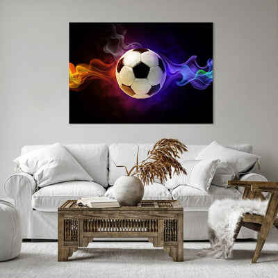 Bilder auf Leinwand 100x70cm Leinwandbild Abstrakt ball flamme fussball Gross Wanddeko Bild Schlafzi