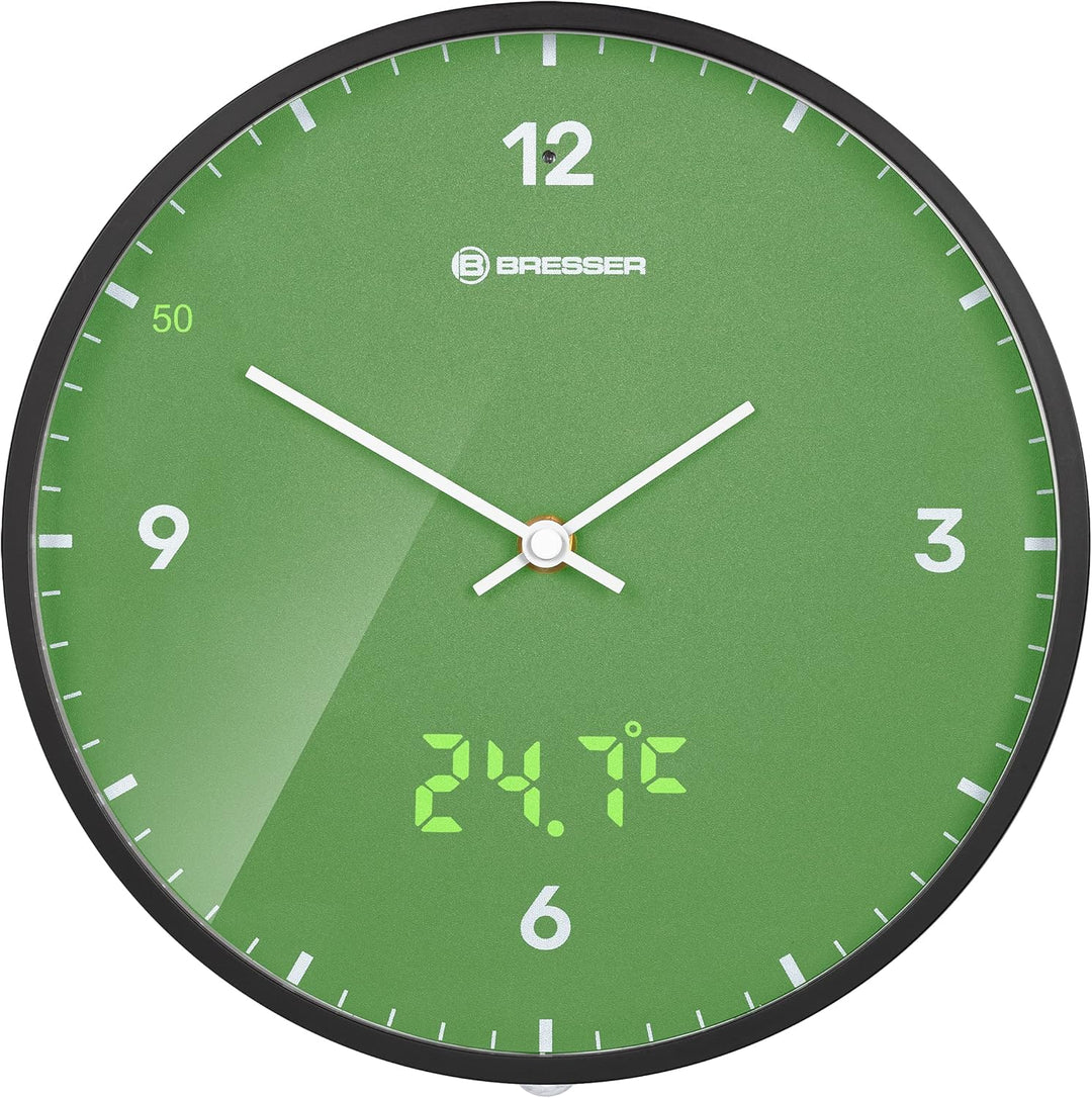 Bresser Funkuhr Wanduhr MyTime LEDsec mit 24 cm grossem Ziffernblatt, LED-Sekundenanzeige, Innentemp