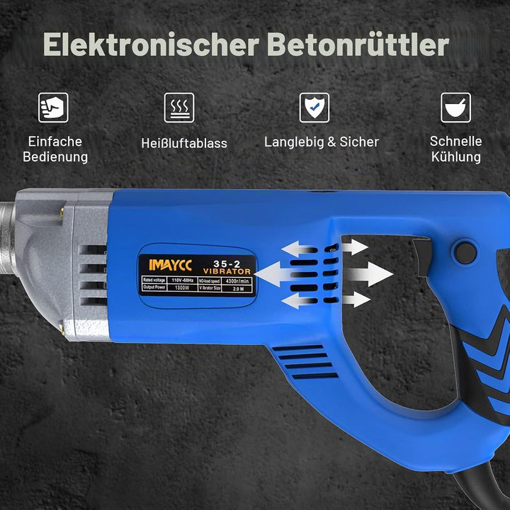 IMAYCC Betonrüttler 1300W 220V 4300 U/min, 2m Schlauchlänge aus Kupfer