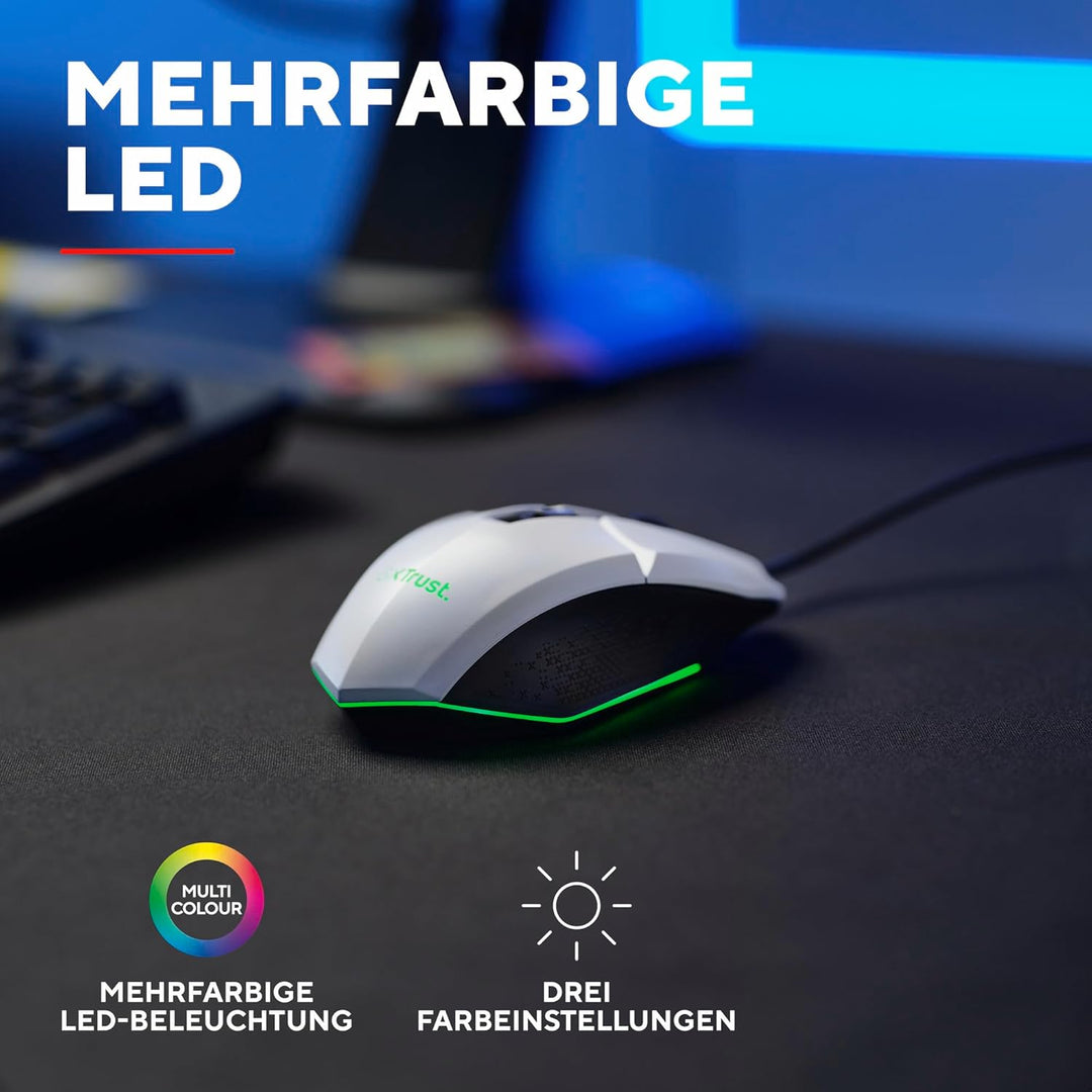 Trust Gaming GXT 109W Felox Gaming Maus mit 6 Programmierbare Tasten, Mehrfarbige LED-Beleuchtung, 2