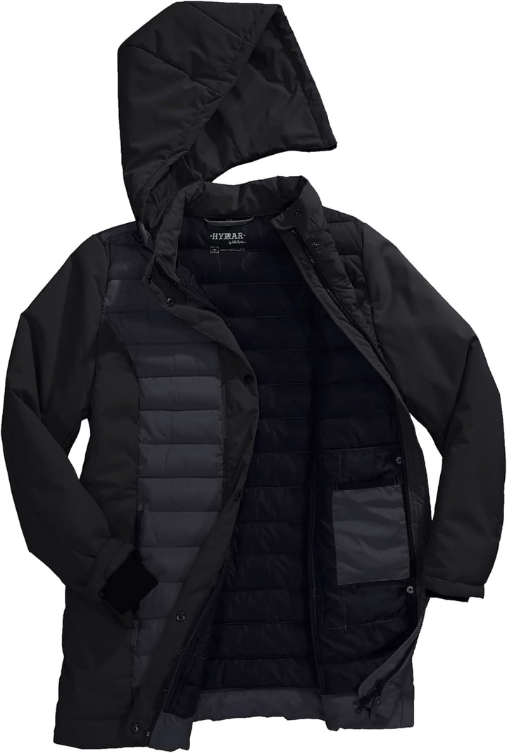 Ulla Popken Damen Hybrid, Wasserabweisend, Stepp/Softshell, Kapuze Jacke, Schwarz
