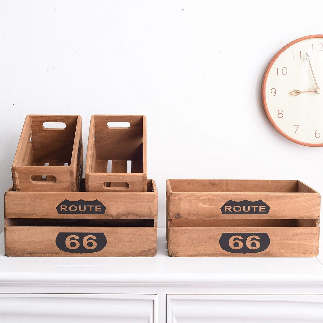 Rebecca Mobili Holzkisten als Wohnaccessoire, Aufbewahrungsboxen im Vintage-Stil, Braun, paulownienh