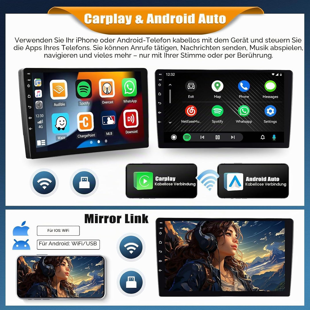 Android 15, 6G+128G 8Core CAMECHO Autoradio Navi für Hyundai i10 2007-2013 mit Carplay Android Auto